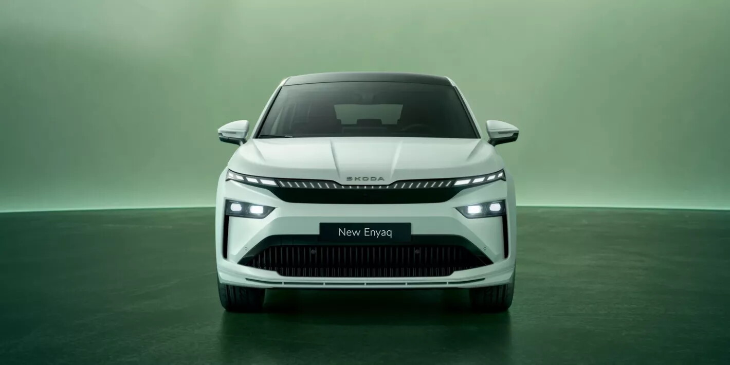Skoda Enyaq coupé exterieur voorkant met koplampen